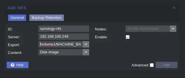 Add Synology NAS to Proxmox with NFS