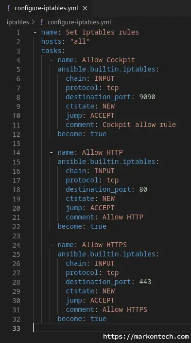 Configure IPtables rules using Ansible