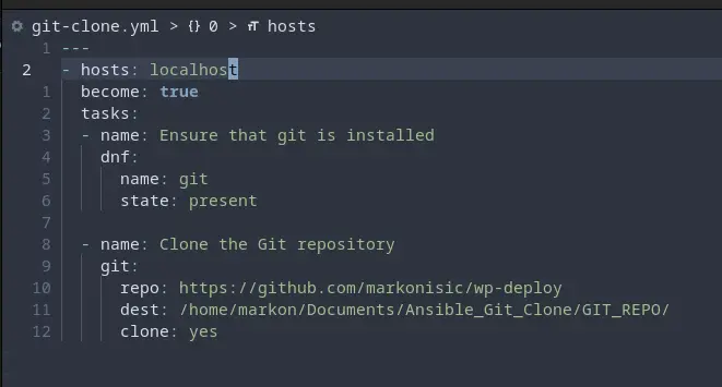 Clone a git repository with ansible